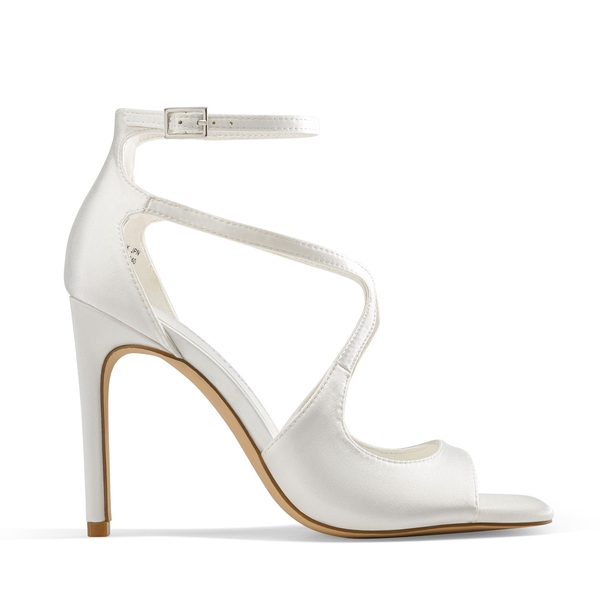 Cross Strappy Stiletto Heels - WHITE-SATIN - 3